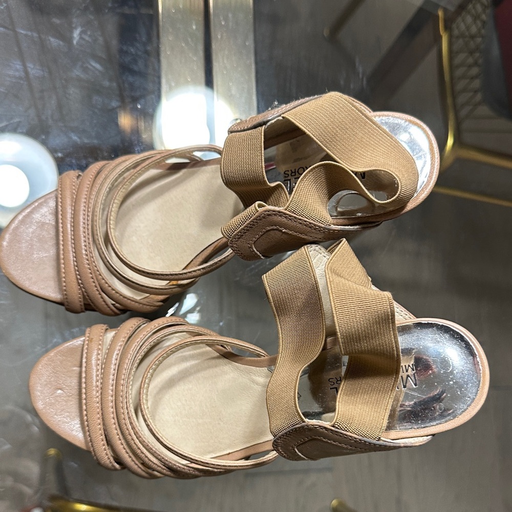 Michael Kors Tan Multi-Strap Elastic Ankle Heels - Picture 2 of 5